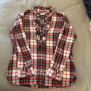 Vineyard Vines Holiday Plaid Ruffle Button Down, 12, EUC